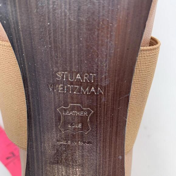 STUART WEITZMAN Peep Toe High Heels Brown Elastic Strap Sz 6 - Picture 9 of 13